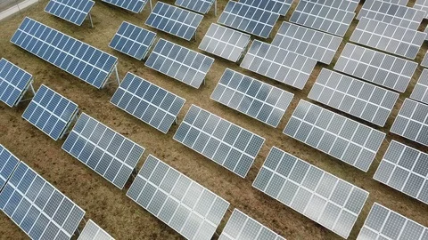 Aerial View 4K - Solar Panel Farm - Right Movement CCW Spin Stock Footage 124447813