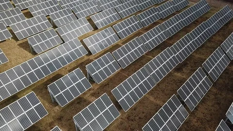 Aerial View 4K - Solar Panel Farm - Backwards Angle Video stock 124448071