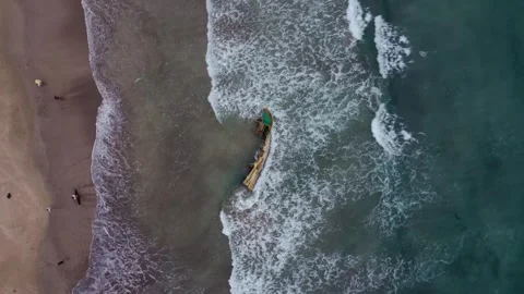 Aerial view 4K of steep cliffs on Bali beach Stock Footage 289759637