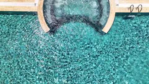 Aerial View 4K: Tranquil Waters - New Pool in Prestigious Residence Stock Footage 293468154