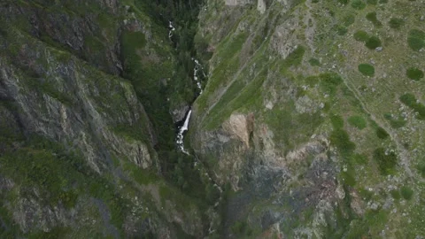 Aerial View 4k Tranquility above of the Pine Forest Mountain River Video stock 247355335