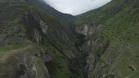 Aerial View 4k Tranquility above of the Pine Forest Mountain River Stock-Footage 247355354