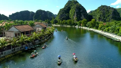 Aerial view 4k video by Drone at Tam Coc, ninh Binh Stock Footage 96139727