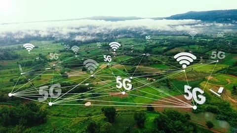 Aerial view, 5G technology icon with network 動画素材 129820936