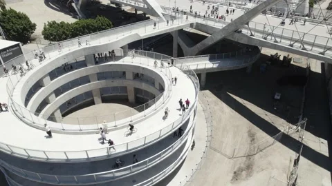 Aerial View of 6th St Viaduct Bridge in Los Angeles, Grand Opening Stock Footage 201046092