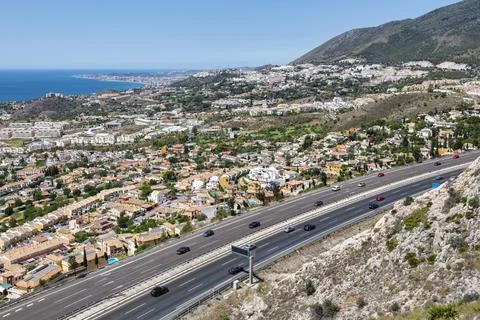 Aerial view A-7, E-15 motorway. Costa del Sol, Spain Stock Photos