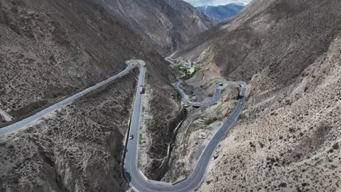 Aerial view of the 72 Turns of the Nujiang River in Basu County, Tibet on G318 Stock Footage 306856594