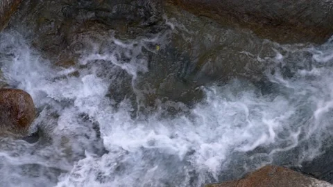 Aerial view. 90 degree view of the mountain river. Fresh water. Video 4K Video stock 236207159