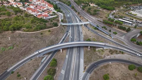 Aerial view of A5 highway interchange in Cascais, Portugal. Stock Footage 344955950