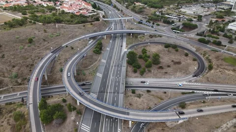 Aerial view of A5 highway interchange in Cascais, Portugal. Stock Footage 344955980