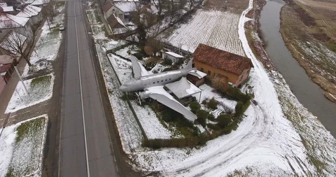 Aerial View Of an Abandoned Airplane Stock Footage 106860101