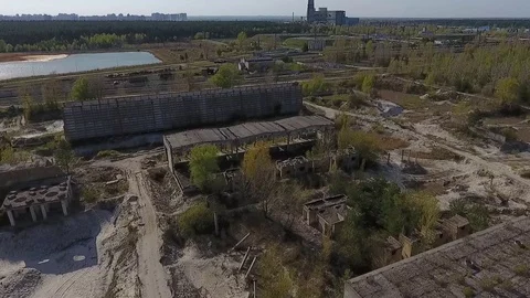 Aerial view of abandoned building constructions. Video stock 80979123