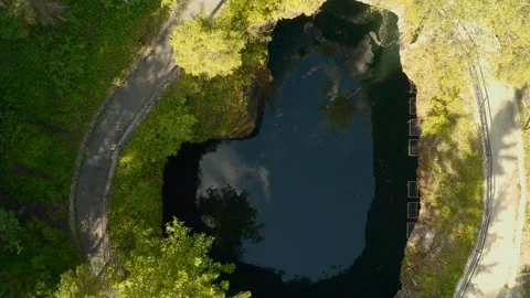 Aerial view of abandoned flooded marble mine in Ruskeala national park Stock Footage 111908457