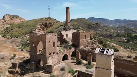 Aerial View Of Abandoned Industrial Mining Ruins In Mazarron Spain Stock Footage 335635909
