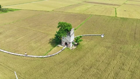 Aerial view of an abandoned old brick kiln under the background Stock Footage 297729933