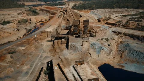 Aerial view from Abandoned Old Copper Extraction Mine Video stock 134835150