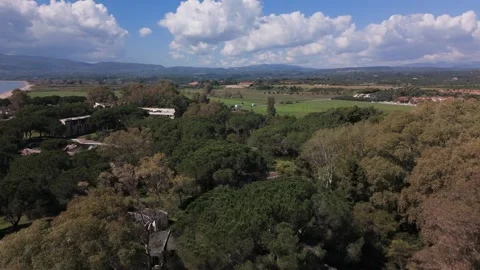 Aerial View of Abandoned Resort With Empty Pool Near Kalamata Beach Stock-Footage 330967779