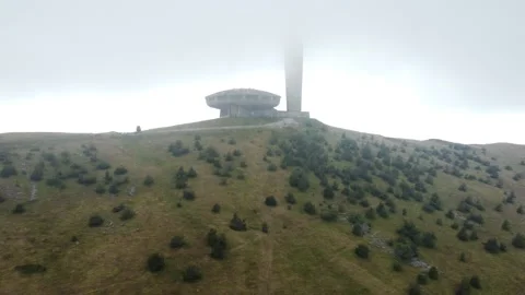 Aerial view of an abandoned soviet monument Buzludzha made in the style of Stock Footage 202148285