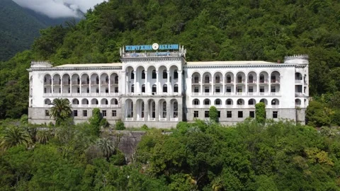 Aerial view of the abandoned Soviet sanatorium Georgia in Gagra in Abkhazia. Stock-Footage 246867044