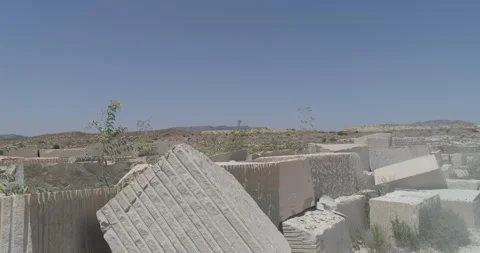Aerial view of abandoned stone blocks in desert Stock Footage 210233306