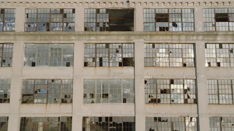 Aerial view of an abandoned warehouse Stock Footage 308486614