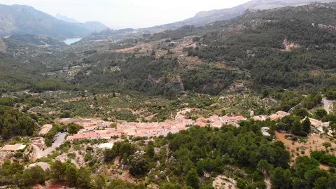 Aerial view of Abdet small village and Guadalest Valley in Alicante, Spain Stock Footage 123728891