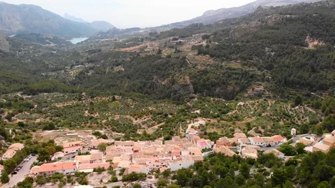 Aerial view of Abdet small village and Guadalest Valley in Alicante, Spain Stock Footage 123728909