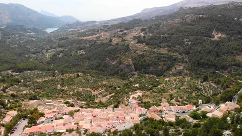 Aerial view of Abdet small village and Guadalest Valley in Alicante, Spain Stock Footage 123728933
