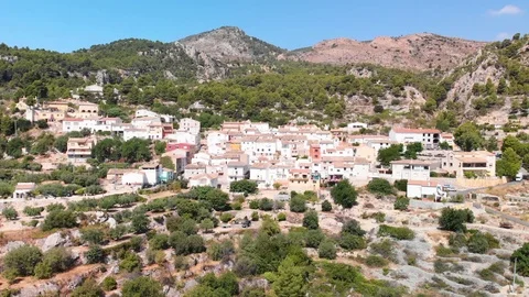 Aerial view of Abdet small village and Guadalest Valley in Alicante, Spain Stock Footage 123729145