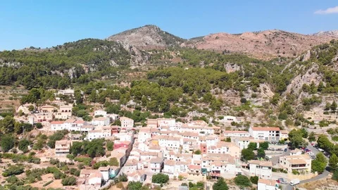 Aerial view of Abdet small village and Guadalest Valley in Alicante, Spain Stock Footage 123729165