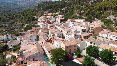 Aerial view of Abdet small village and Guadalest Valley in Alicante, Spain Stock Footage 123729260