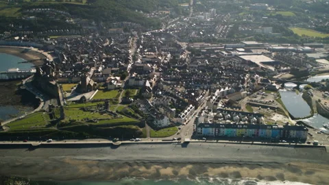Aerial view of Aberystwyth castle and town in Wales Stock-Footage 336774621