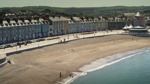 Aerial view of Aberystwyth seaside town in Wales Video stock 336774798
