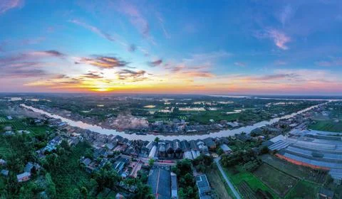 Aerial view from above in the baked brick craft village Stock Photos