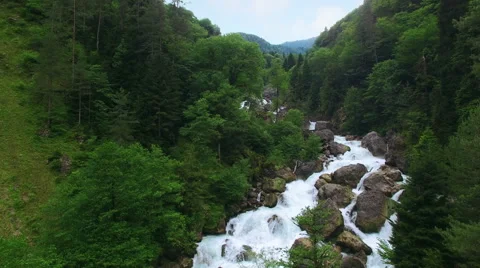 Aerial view above Caucasus mountain Stock Footage