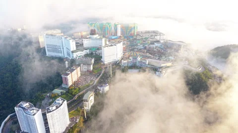 Aerial view from above the cloud of Genting Highlands in the morning, Malaysia Stock Footage 332322089