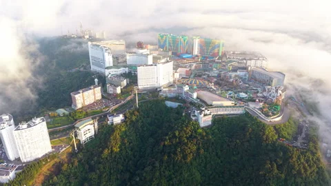 Aerial view from above the cloud of Genting Highlands in the morning, Malaysia Video stock 332322170