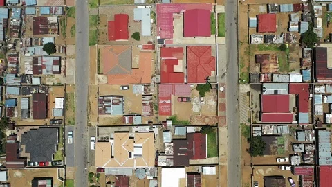 Aerial view from above ghetto or slum, showing poor and poverty Stock Footage