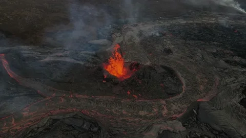 Aerial view Above lava eruption volcano,... | Stock Video | Pond5