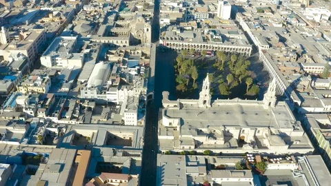 Aerial view from above of Main Square (Plaza de Armas)  Stock Footage 125984628