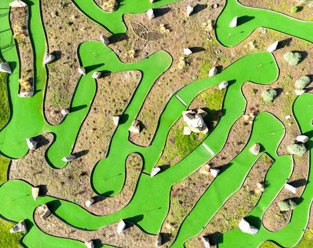 Aerial view above a mini golf park Stock Photos