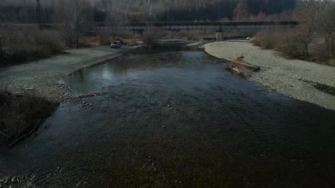 Aerial view above of  the Mountain Reflection River, Forest, Lap, Village, Hill Stock-Footage 165474238