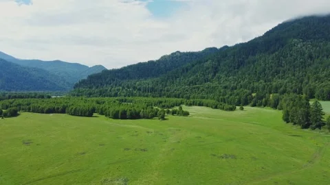 Aerial view from above over a mountain valley. 動画素材 317501673