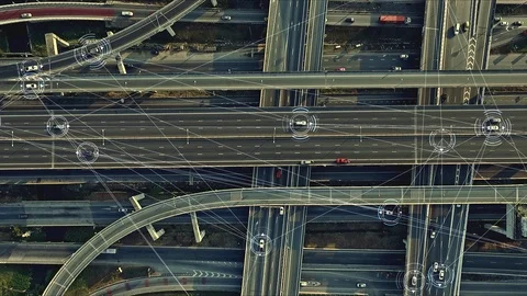 Aerial view from above of traffic on the elevated expressway with Stock Footage 103144737