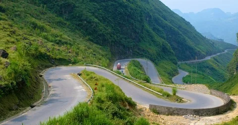Aerial view, above view of Tham Ma Pass, Ha Giang, Vietnam Stock Footage 103372769