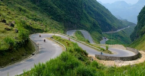 Aerial view, above view of Tham Ma Pass, Ha Giang, Vietnam Stock Footage 103372772