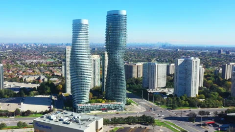 Aerial view of the Absolute World Complex in Mississauga, Ontario, Canada, ex Stock Footage 165994678