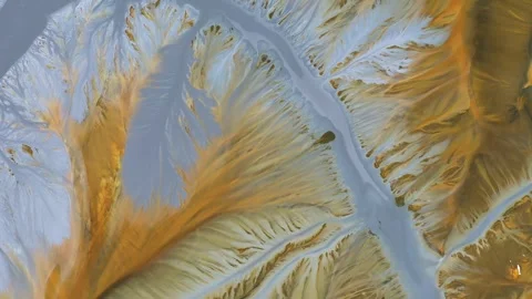 Aerial view of abstract mining pattern, nature pollution, decanting lake Stock Footage 345655349