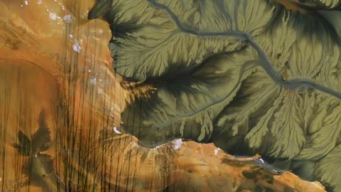 Aerial view of abstract mining pattern, nature pollution, decanting lake Stock Footage 345655354