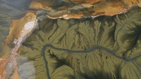 Aerial view of abstract mining pattern, nature pollution, decanting lake Stock Footage 345655356